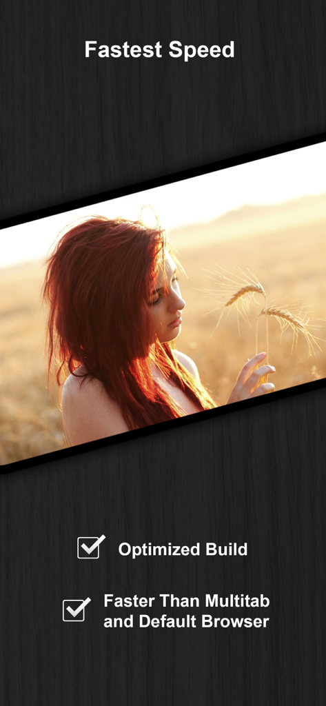 Private Browsing Web Browser - Captura de pantalla del Navegador Web Privado resaltando su velocidad más rápida y las funciones de compilación optimizada