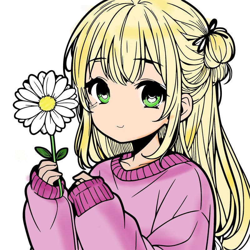 manga girl holding a flower
