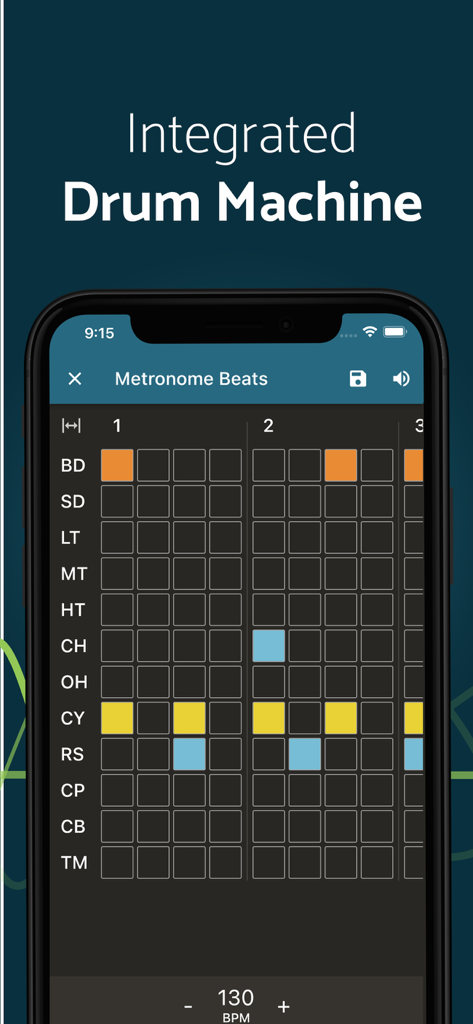 Metronome Beats Pro - Metronome Beats Pro integrated drum machine interface with rhythm sequencer grid
