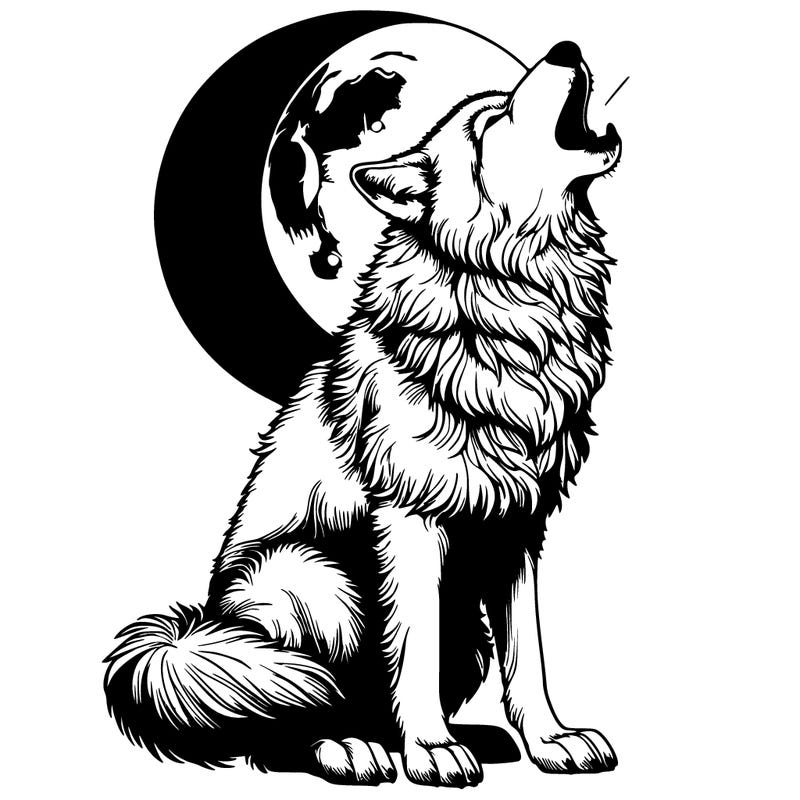 realistic wolf howling at the moon