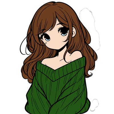 shy pretty girl wearing a sweater that is falling off one shoulder portrait