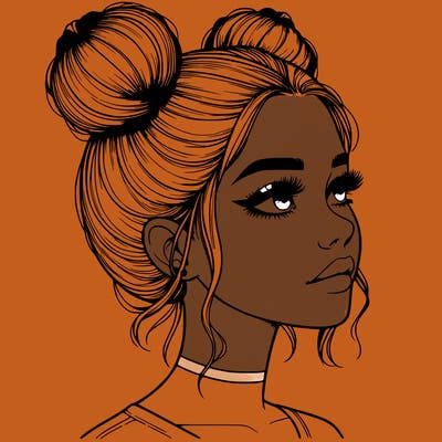 realistic girl with buns on the top of her head