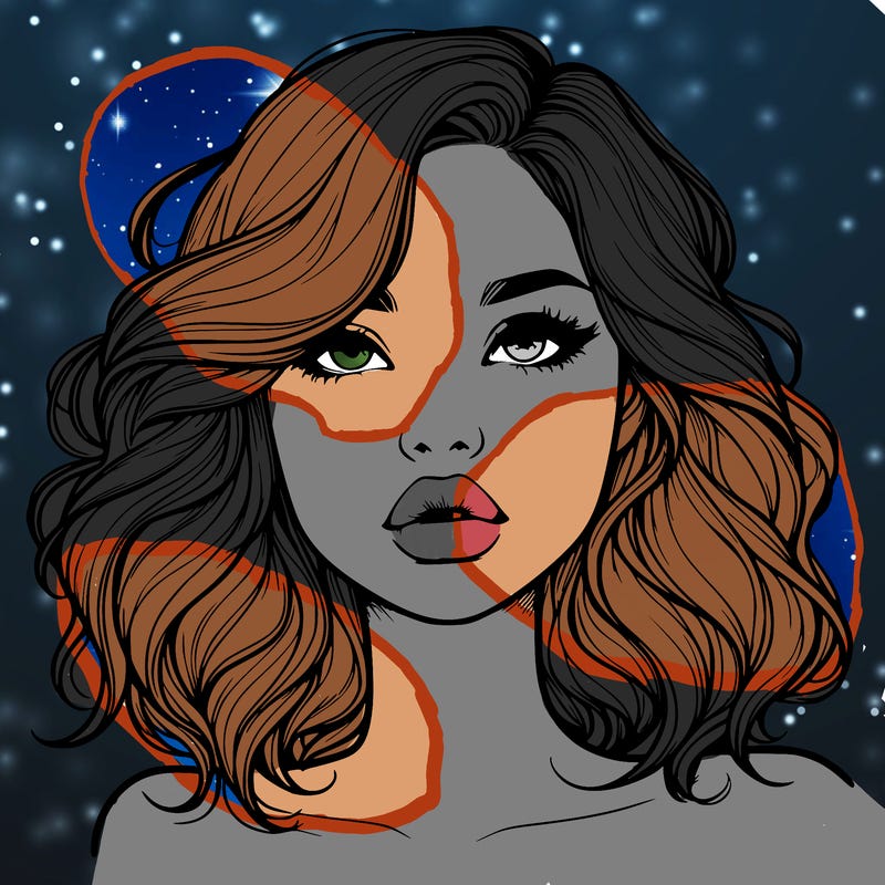 realistic girl with wavy hair and lips