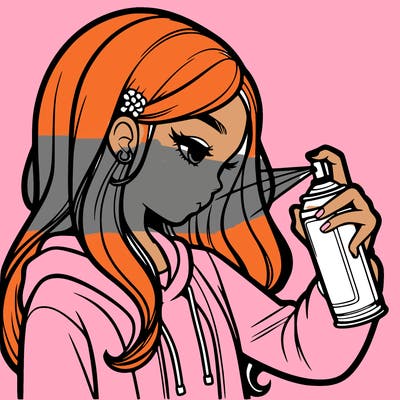 a realistic girl spray painting