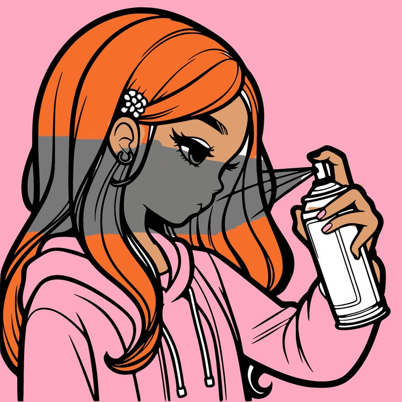 a realistic girl spray painting