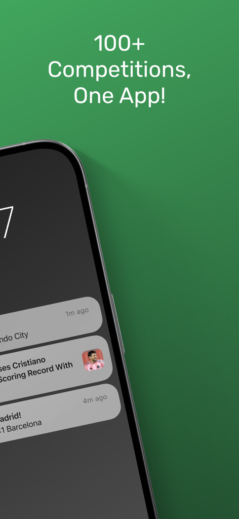TorAlarm Live Scores - Smartphone-Bildschirm mit Live-Fußballergebnissen und Nachrichten-Push-Benachrichtigungen von der TorAlarm-App.