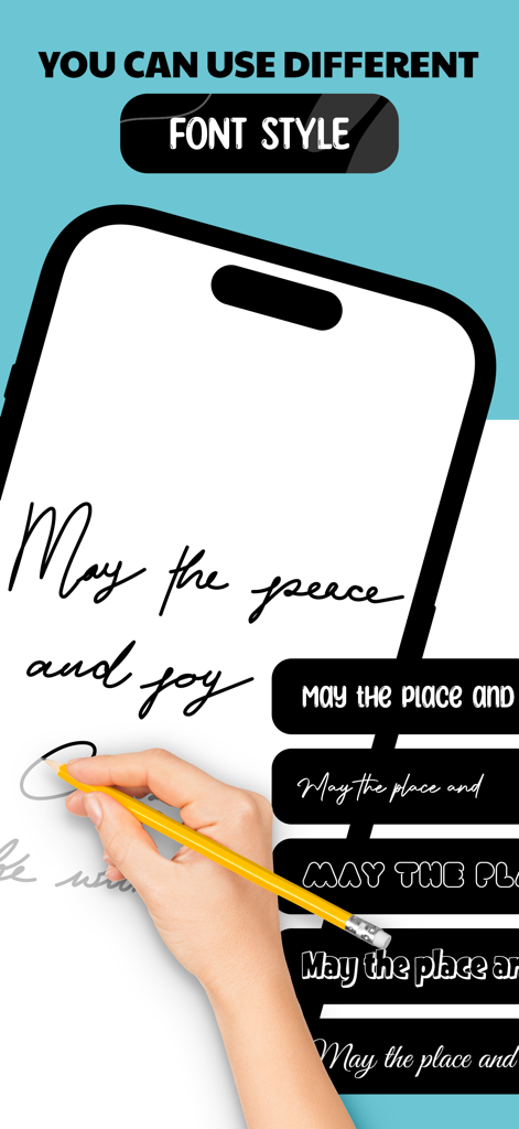 AR Drawing - Sketch - Mano calcando diferentes estilos de fuente en la pantalla de un teléfono para arte de letras