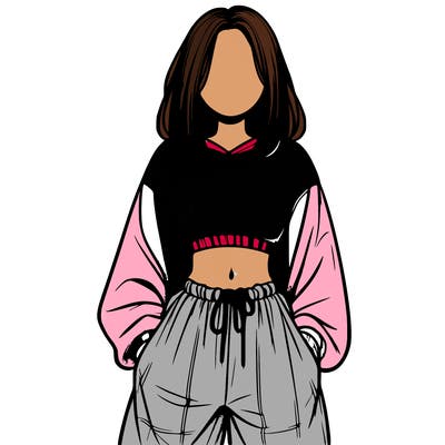 realistic girl faceless with baggy pants and a crop top