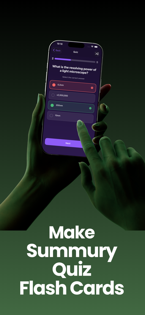 A student using the Reiwa Note app to take an AI-generated study quiz on their smartphone.