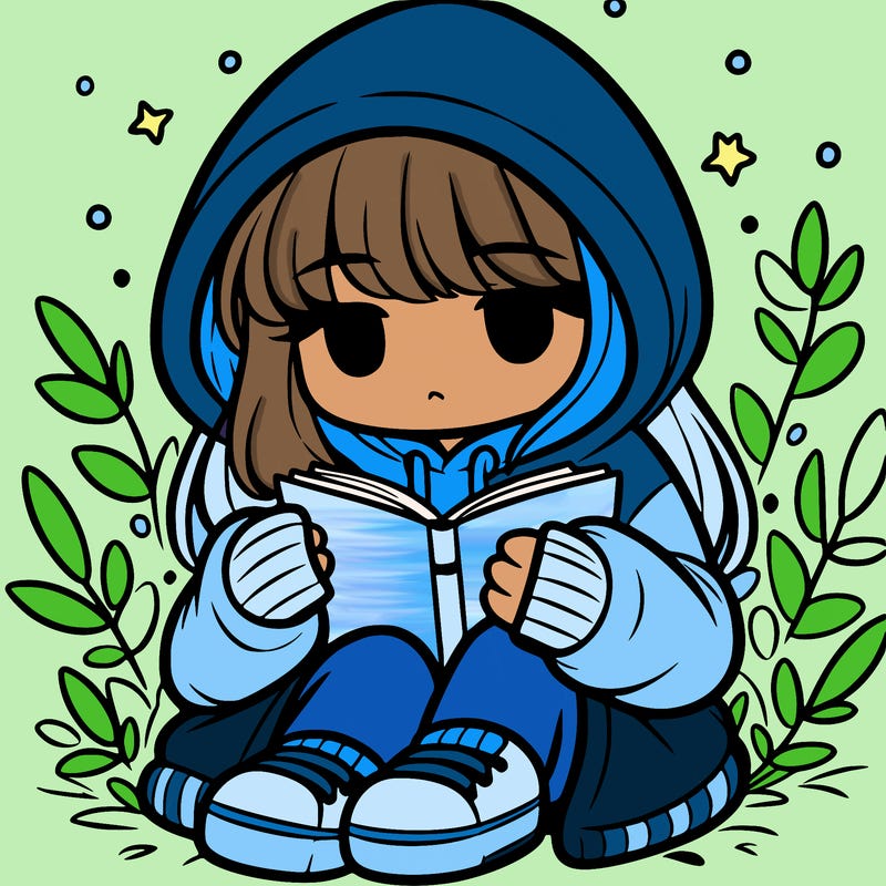 girl in oversized hoodie reading a book