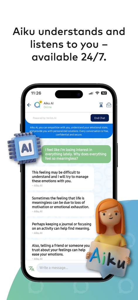 Aloha Live - Anonymous Chat - Aiku KI bietet anonyme emotionale Unterstützung und Gehör in der Aloha Live Chat App