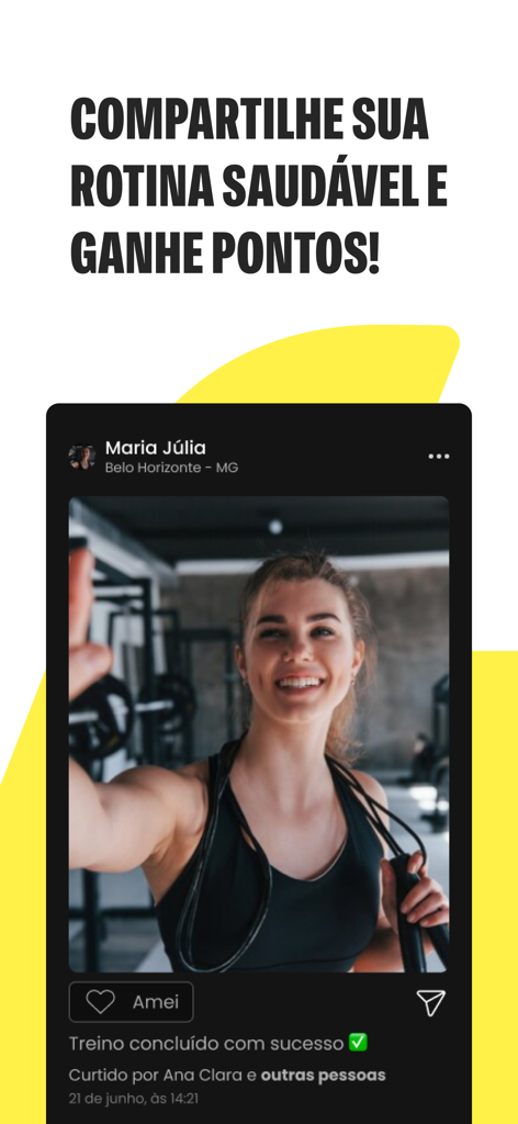 Bitt+ - Recurso de feed social no app Bitt plus para compartilhar rotinas saudáveis e ganhar pontos