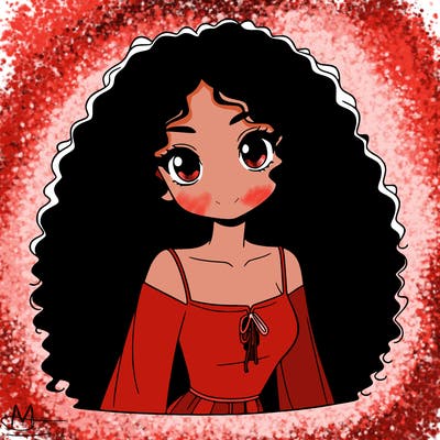 a black anime girl with long afro hair