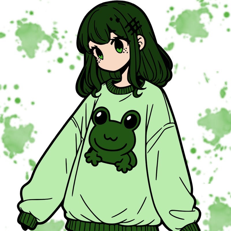 girl wearing frogging sweatshirt