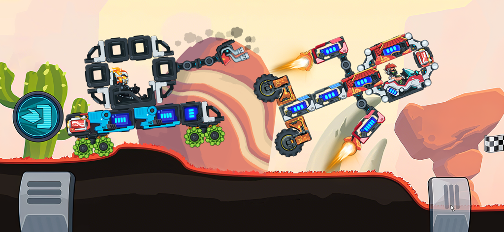 Battle Climb Racing - Two custom built vehicles racing and battling on a desert track in Battle Climb Racing