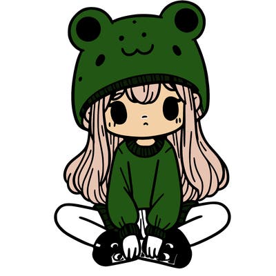 a girl wearing a frog hat and some frog socks