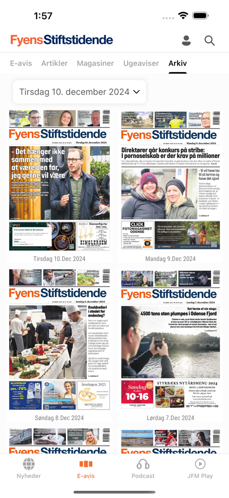 Fyens Stiftstidende - A digital archive of past newspaper editions in the Fyens Stiftstidende mobile application.