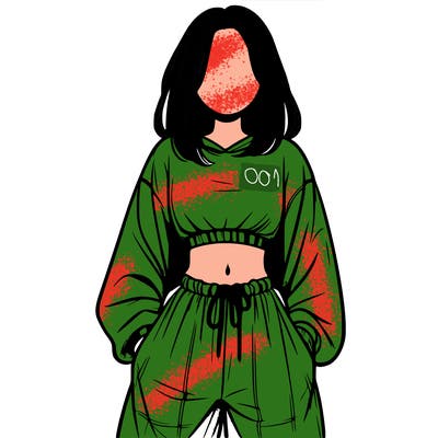 realistic girl faceless with baggy pants and a crop top