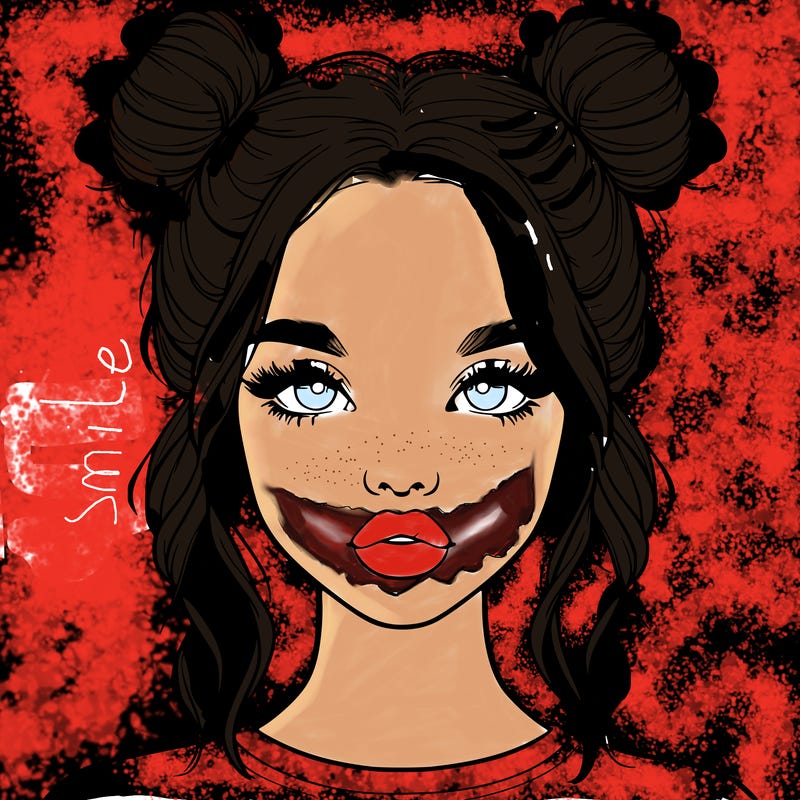 realistic girl with two buns in hair and lips