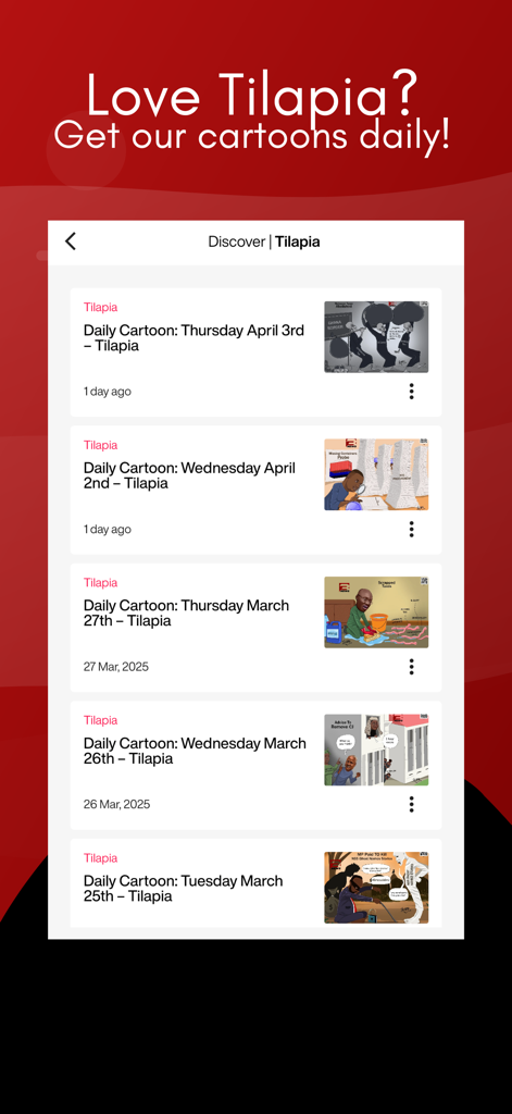 3News – Ghana News & Live TV - 3News GhanaアプリのTilapiaによる毎日の風刺漫画のリスト