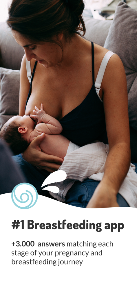 A mother breastfeeding her baby featuring the LactApp logo and promotional text about personalized answers for nursing.