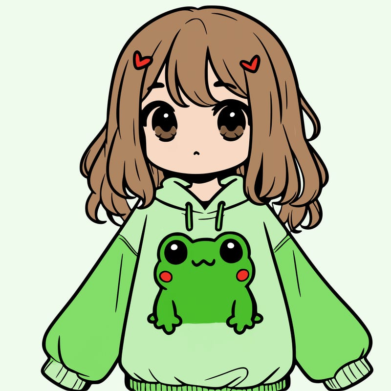 girl wearing frogging sweatshirt