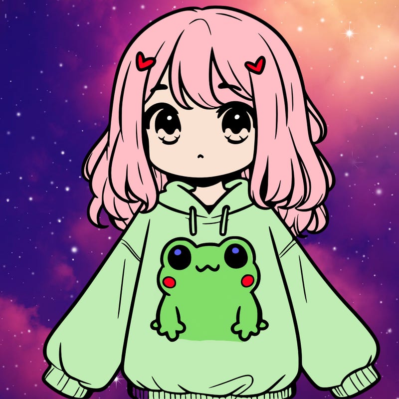 girl wearing frogging sweatshirt