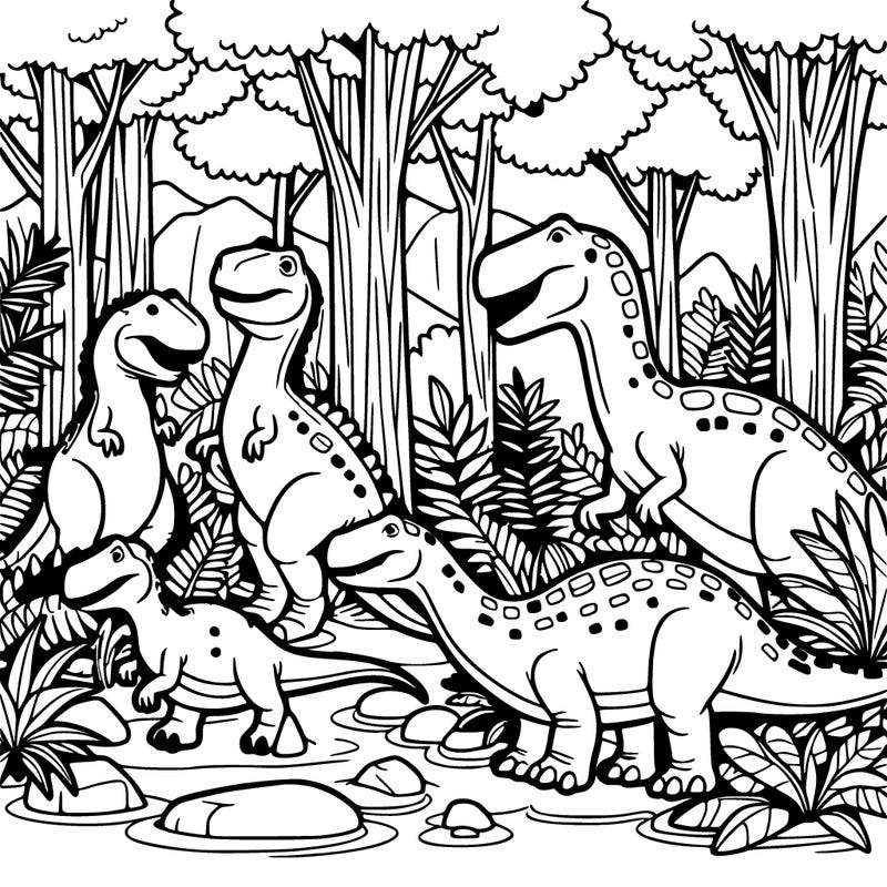 dinosaurs in a forest