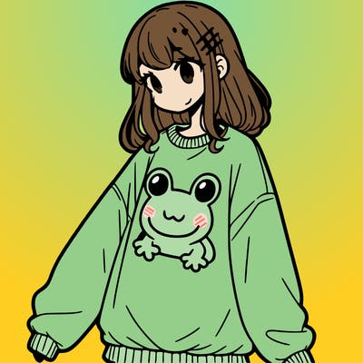girl wearing frogging sweatshirt
