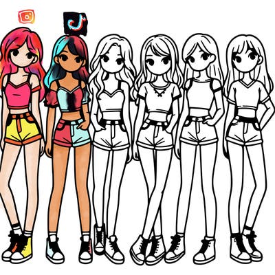 a group of girls wearing crop tops and shorts