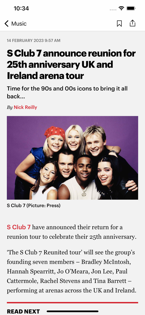 Rolling Stone UK - Articolo dell'app Rolling Stone UK sulla reunion tour degli S Club 7.