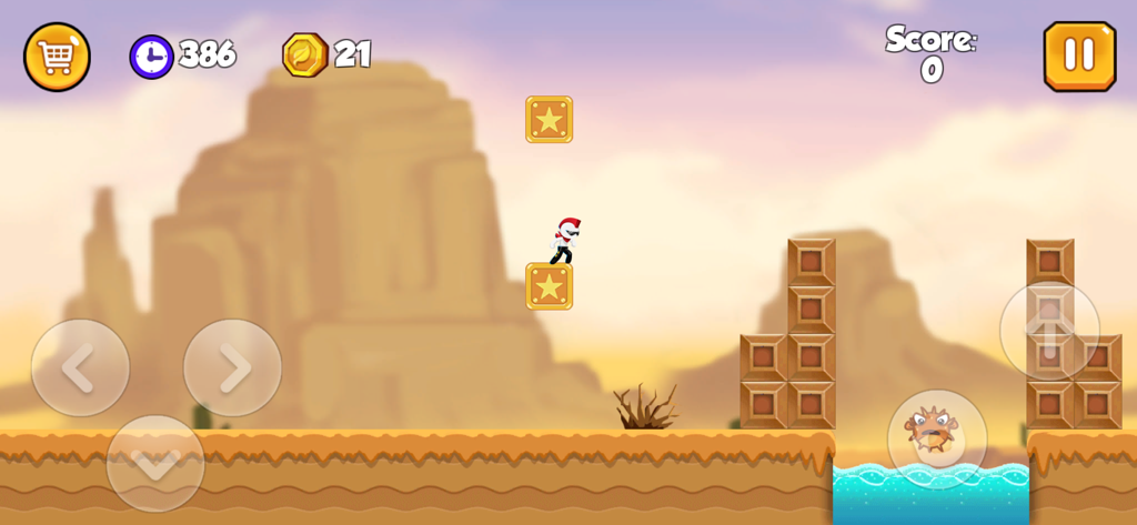 Stickman Warriors : Dark World - Stickman character jumping on star boxes in a desert level