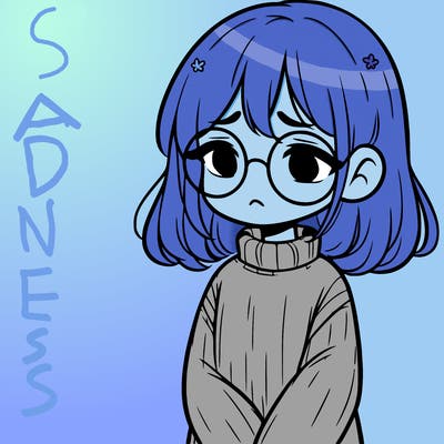 sad girl with glasses in a sweater