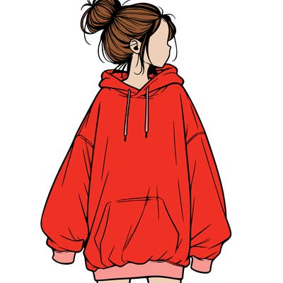 realistic girl with a oversized sweatshirt on and a bun