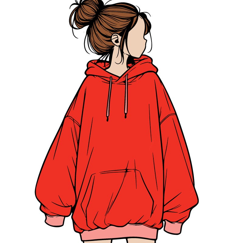 realistic girl with a oversized sweatshirt on and a bun