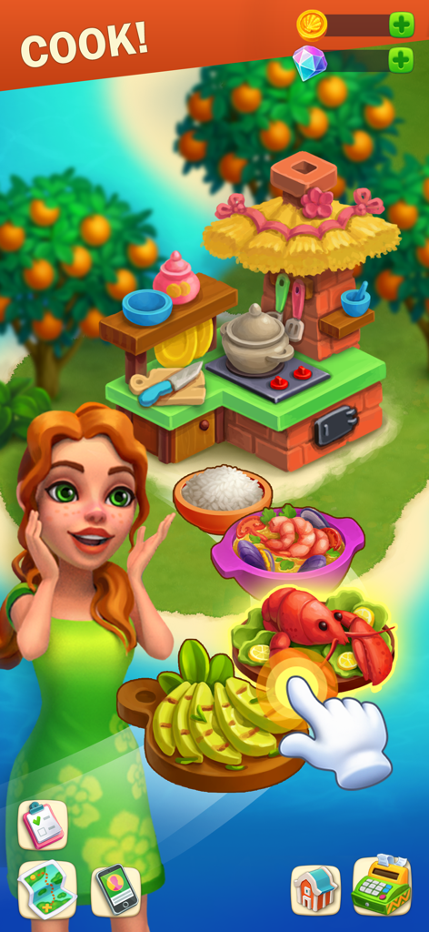 The Farmers: Island Adventure - Grace cooking tropical recipes like lobster and avocado at an outdoor kitchen