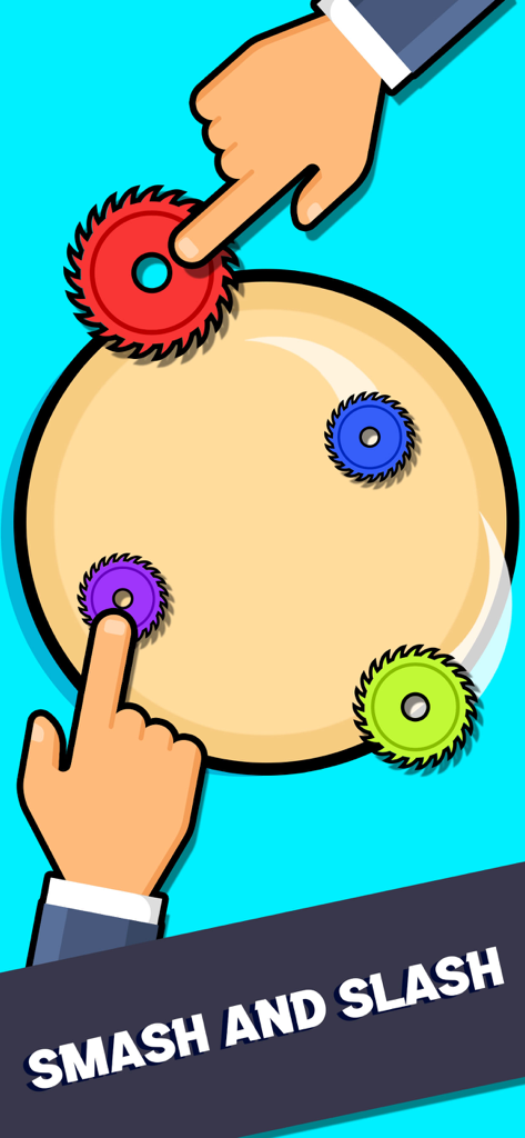 Dois jogadores controlando lâminas de serra coloridas em uma placa circular no minijogo Smash and Slash.