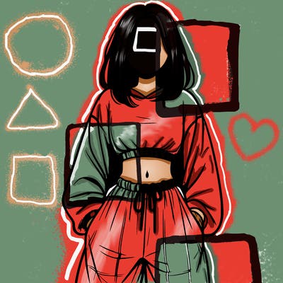 realistic girl faceless with baggy pants and a crop top