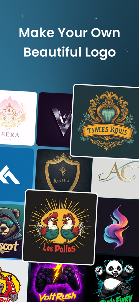 AI Logo Generator ⋅ Logo Maker - Una colección de diversos diseños de logos, incluyendo estilos de gaming y de negocios, creados por IA