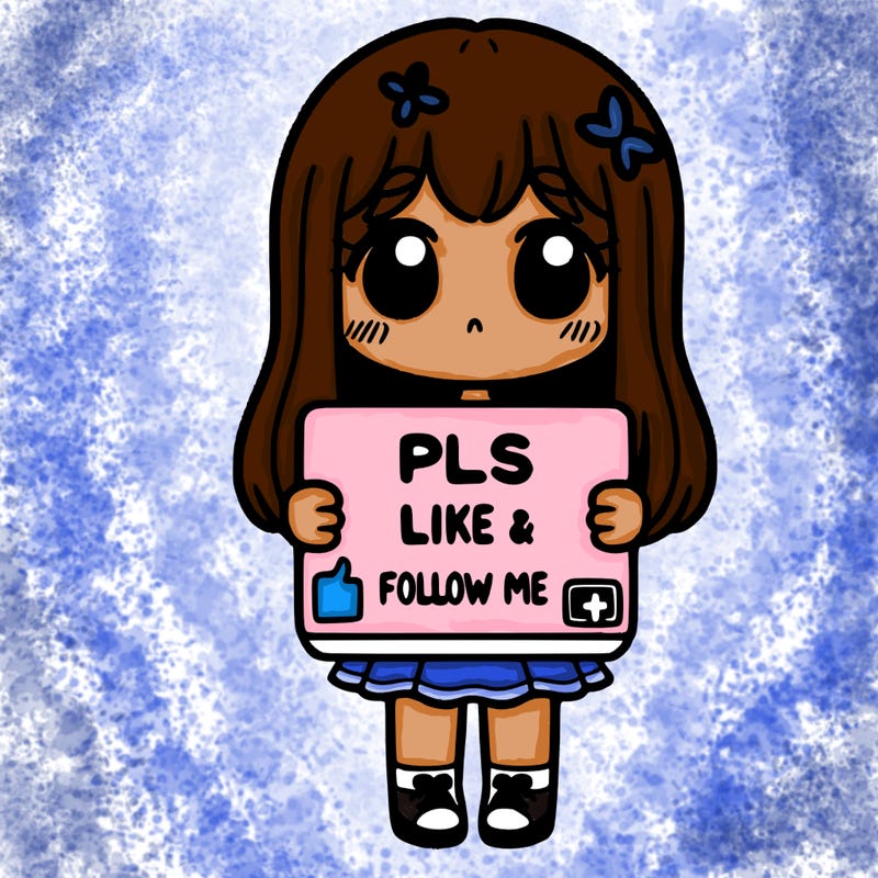 girl holding a sign that says pls like and follow me