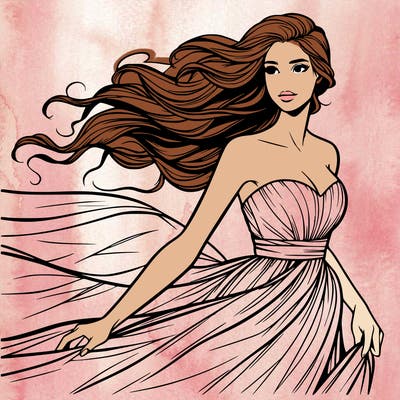 realistic woman in dress flowing the the wind