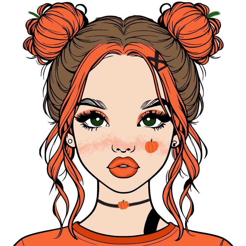 realistic girl with two buns in hair and lips