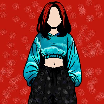 realistic girl faceless with baggy pants and a crop top
