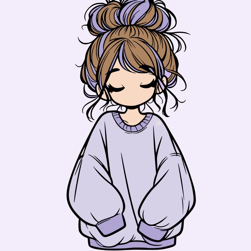 girl with baggy sweatshirt and messy bun