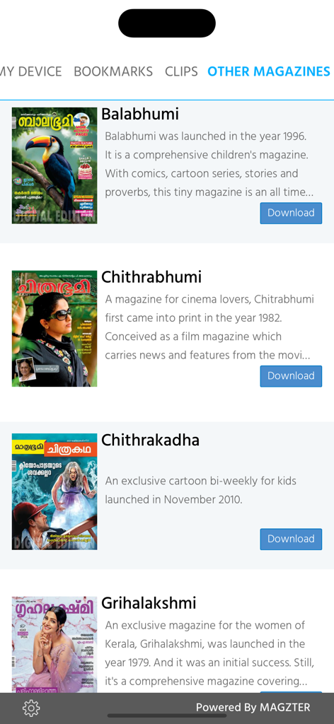 Star & Style - A list of other Malayalam magazines available for download within the Star and Style app