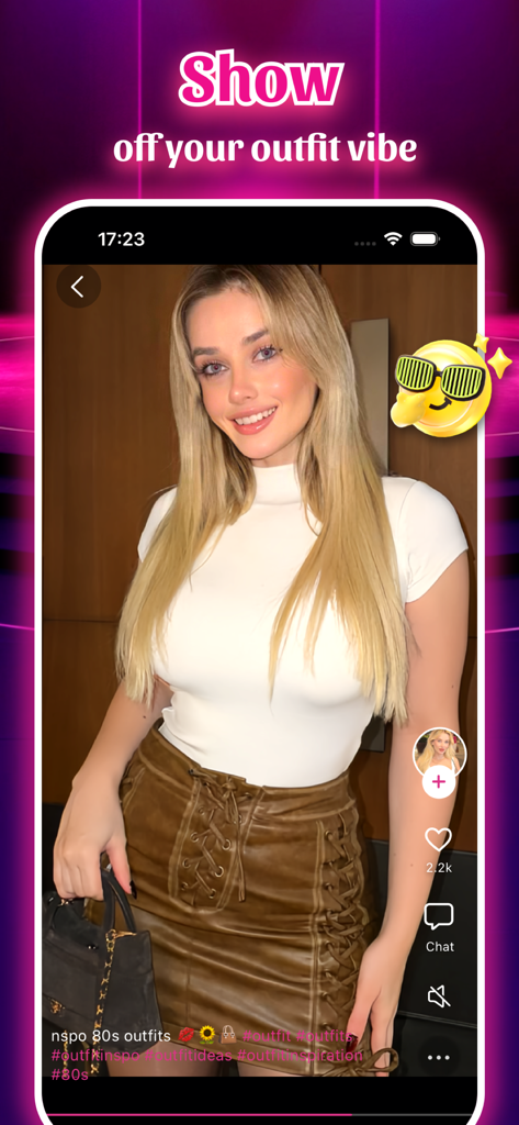 Touchr - Video - A woman sharing her 80s style outfit video on the Touchr social networking app.