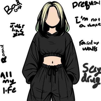 realistic girl faceless with baggy pants and a crop top