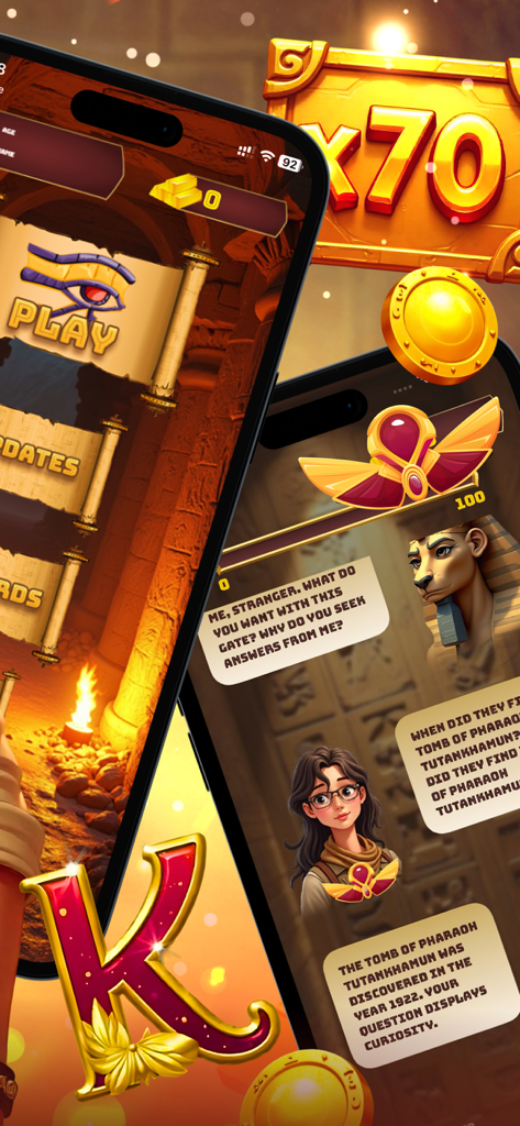 Egyptian Enigma - Egyptian Enigma gameplay screens showing interactive dialogue with NPCs and character customization