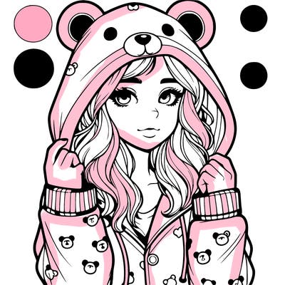 realistic girl in a animal pjs hoodie