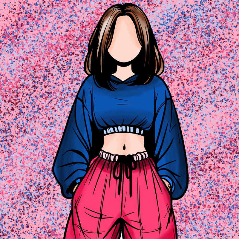realistic girl faceless with baggy pants and a crop top